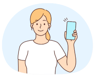 片手でスマホをもって見せている女性（漫画）