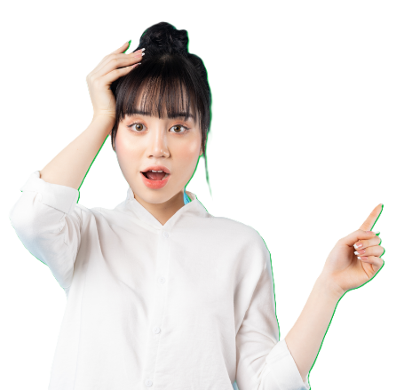 びっくりして指を指している女性